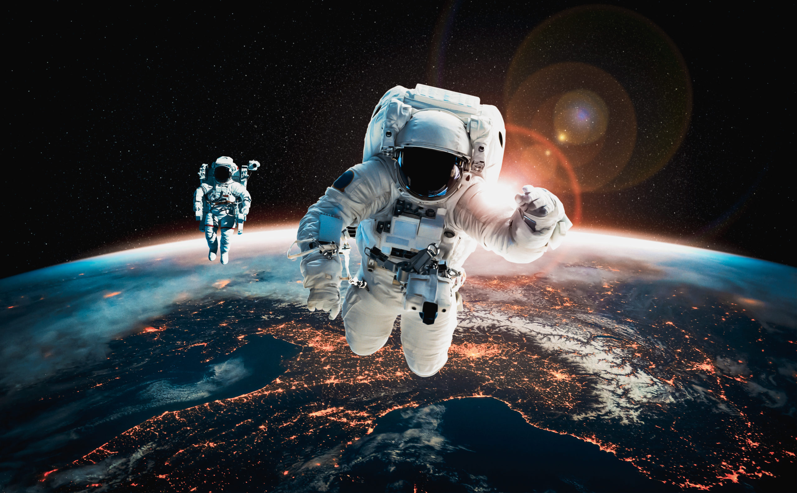 Astronaut spaceman do spacewalk while working for space station